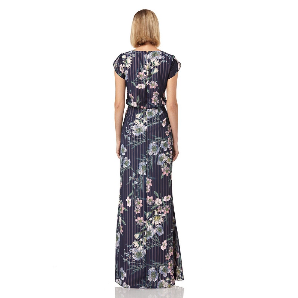 Kay Unger Ricarda Navy Floral Maxi Gown Chiffon Mother Of The‎ Bride Wedding 4 - Picture 3 of 6